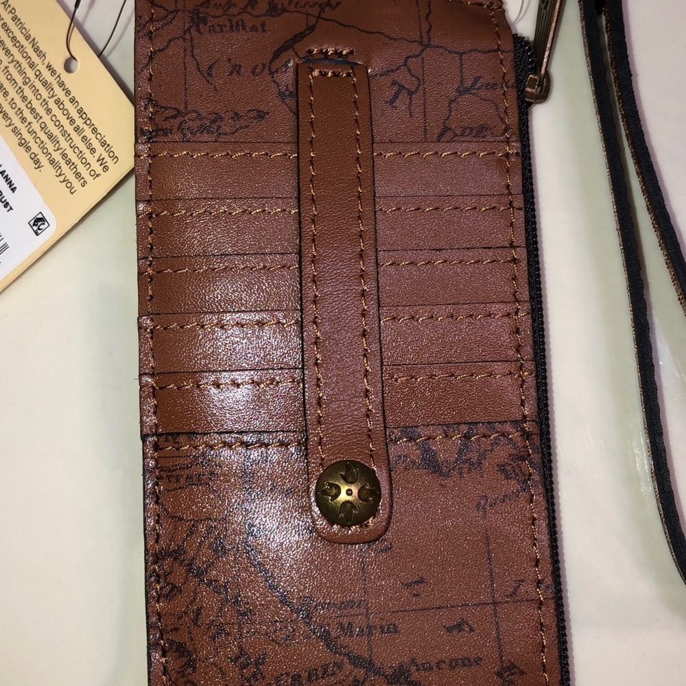 Patricia Nash Alanna Signature Map Print Leather Card Wallet Color Riot Rust NWT - Picture 5 of 16